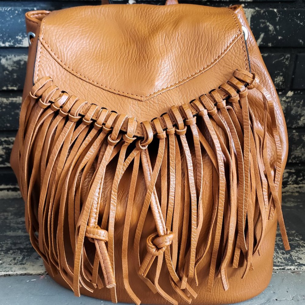 Vegan Leather Fringe Backpack NWT